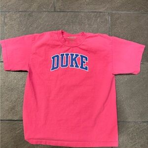 Classic Hot Pink Duke Graphic Tee with Blue Lettering